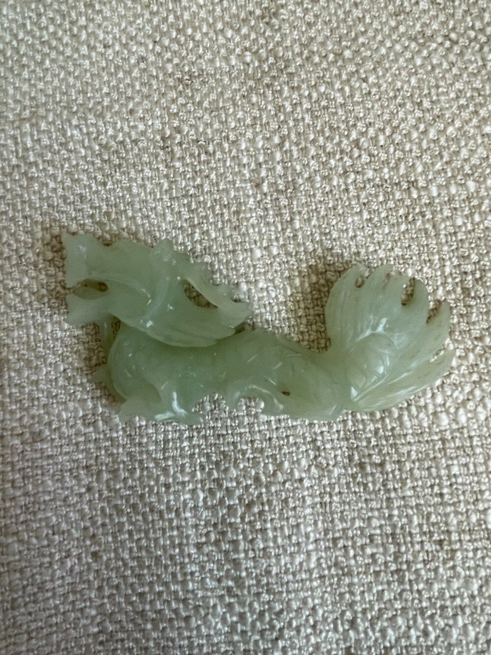 Vintage Carved Green Jade Dragon Fengshui Decor Sculpture 4 1/4"